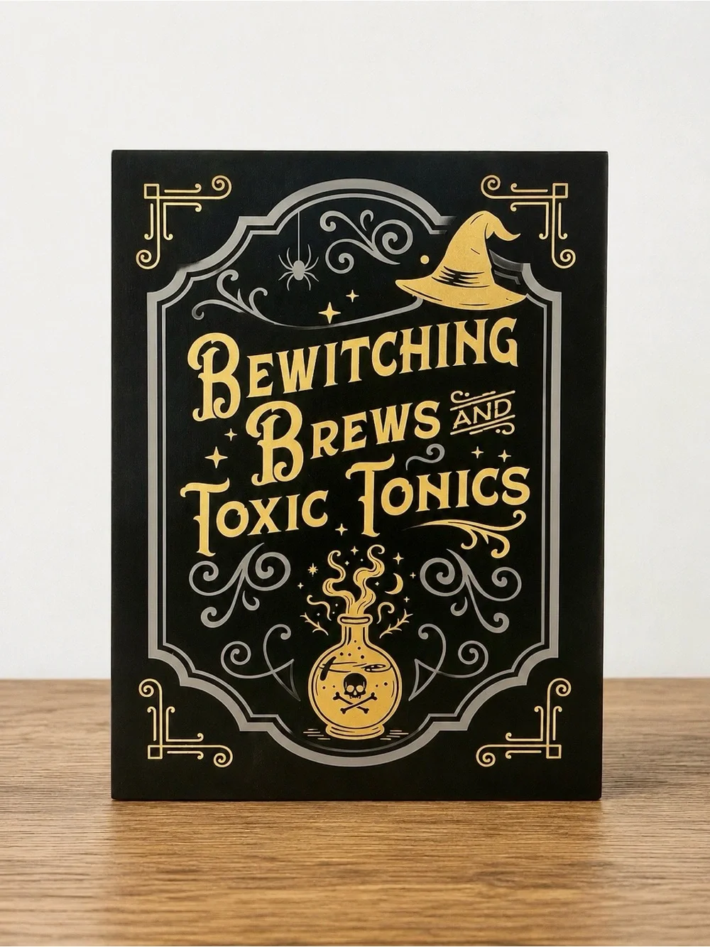 Target Bullseye Halloween “Bewitching Brews” Black & Gold Wooden Storage Book